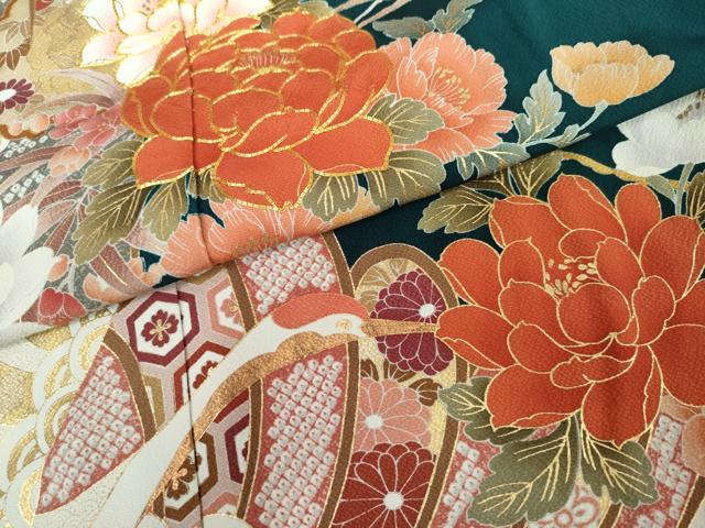 平和屋着物●豪華振袖　駒刺繍　吉祥草花文　鶴　暈し染め　金彩　丹後ちりめん　仮絵羽　逸品　未使用　AABK1753cs