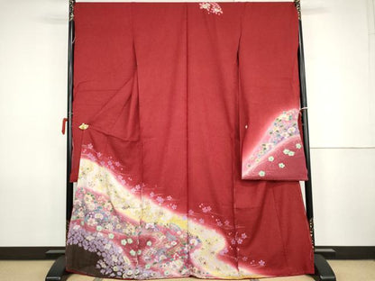 平和屋着物●豪華振袖　草花文　暈し染め　金彩　金通し地　仮絵羽　逸品　未使用　AABK1754cs