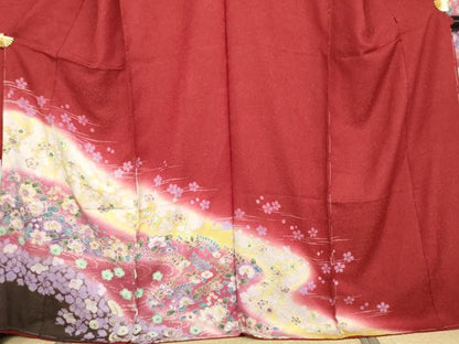 平和屋着物●豪華振袖　草花文　暈し染め　金彩　金通し地　仮絵羽　逸品　未使用　AABK1754cs