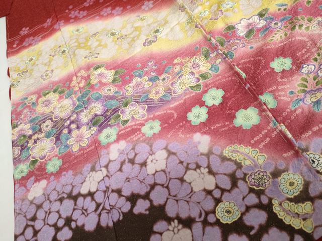 平和屋着物●豪華振袖　草花文　暈し染め　金彩　金通し地　仮絵羽　逸品　未使用　AABK1754cs