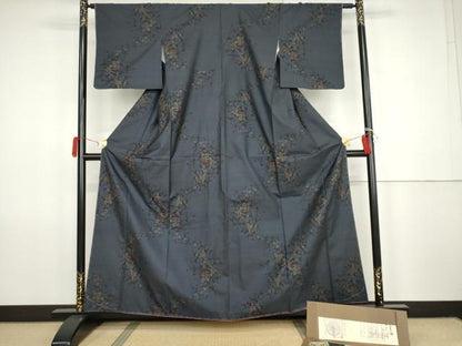 平和屋着物●本場大島紬　9マルキ　枝花文　駒長特製　証紙付き　正絹　逸品　未使用　AABK1757cs