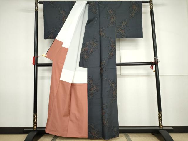 平和屋着物●本場大島紬　9マルキ　枝花文　駒長特製　証紙付き　正絹　逸品　未使用　AABK1757cs