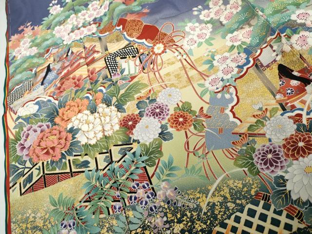 平和屋着物●吉澤友禅　振袖　駒刺繍　源氏物語　暈し染め　金彩　仮絵羽　逸品　未使用　AABK1758cs