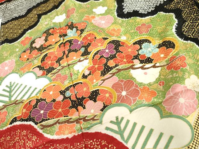 平和屋着物●吉澤友禅　振袖　駒刺繍　絞り　吉祥草花文　金彩　仮絵羽　逸品　未使用　AABK1760cs