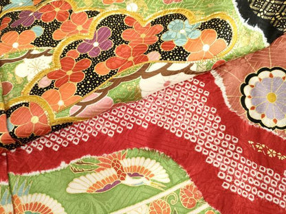 平和屋着物●吉澤友禅　振袖　駒刺繍　絞り　吉祥草花文　金彩　仮絵羽　逸品　未使用　AABK1760cs