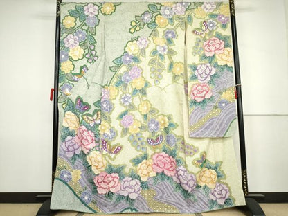 平和屋着物●豪華振袖　花蝶文　正絹　逸品　AABK1761cs