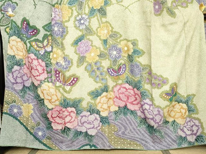 平和屋着物●豪華振袖　花蝶文　正絹　逸品　AABK1761cs