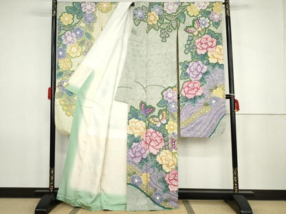 平和屋着物●豪華振袖　花蝶文　正絹　逸品　AABK1761cs