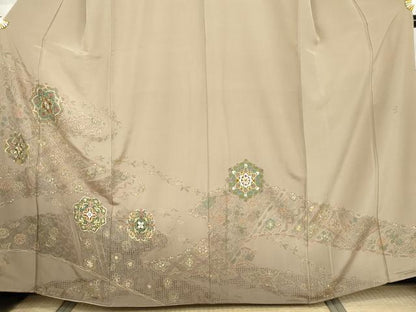 平和屋着物●中国三大刺繍　スワトウ刺繍　汕頭刺繍　総刺繍　蘇州刺繍　訪問着　正倉院花文　暈し染め　金糸　正絹　逸品　AABK1762cs