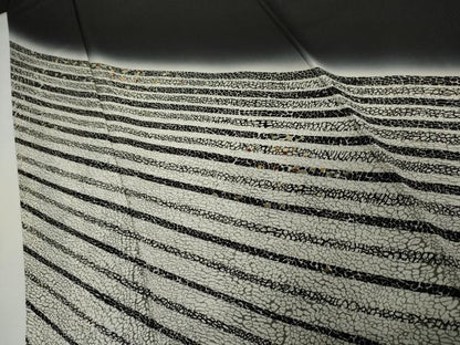 平和屋着物●京の名門　友禅　染の北川　訪問着　刺繍　斜縞　暈し染め　黒地　金糸　金彩　反端付き　正絹　逸品　AABK1763cs