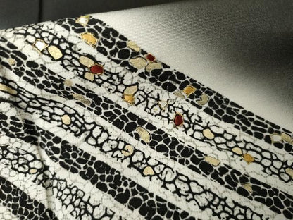平和屋着物●京の名門　友禅　染の北川　訪問着　刺繍　斜縞　暈し染め　黒地　金糸　金彩　反端付き　正絹　逸品　AABK1763cs