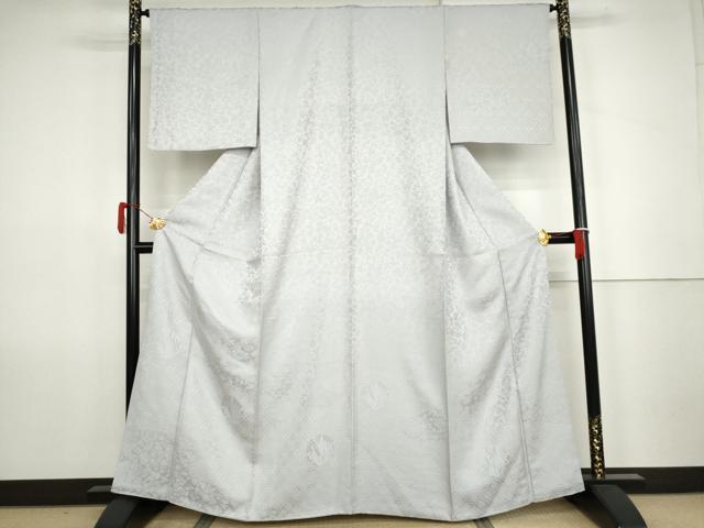 平和屋着物●無地絵羽訪問着　草花地紋　白梅鼠色地　銀糸　正絹　逸品　AABK1766cs