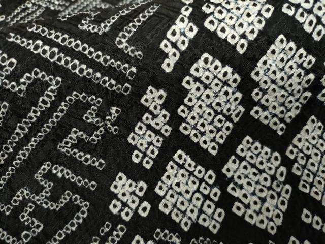 平和屋着物●上質な小紋　総絞り　切嵌吉祥文　黒地　正絹　逸品　AABK1767cs