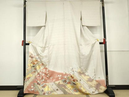 平和屋着物●豪華色留袖　駒刺繍　雪輪草花文　暈し染め　金彩　正絹　逸品　AABK1768cs
