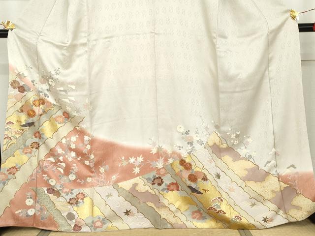 平和屋着物●豪華色留袖　駒刺繍　雪輪草花文　暈し染め　金彩　正絹　逸品　AABK1768cs