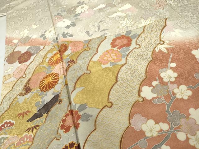平和屋着物●豪華色留袖　駒刺繍　雪輪草花文　暈し染め　金彩　正絹　逸品　AABK1768cs