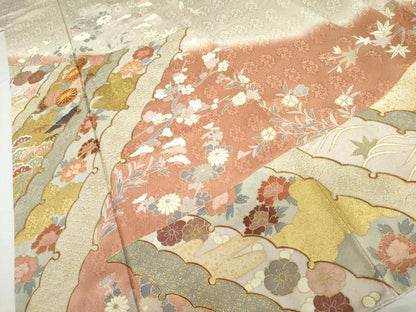 平和屋着物●豪華色留袖　駒刺繍　雪輪草花文　暈し染め　金彩　正絹　逸品　AABK1768cs