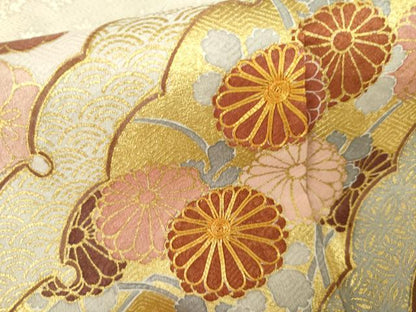 平和屋着物●豪華色留袖　駒刺繍　雪輪草花文　暈し染め　金彩　正絹　逸品　AABK1768cs