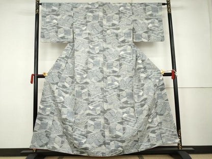 平和屋着物▼小千谷紬　屏風几帳吉祥文　正絹　逸品　AABK1770cs