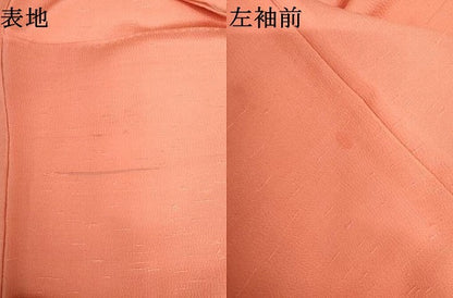平和屋着物●上質な色無地　お召ちりめん　珊瑚朱色　正絹　逸品　AABK1771cs