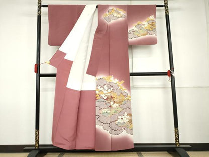 平和屋着物●訪問着　松竹梅風景文　暈し染め　金彩　鬼しぼ縮緬　正絹　逸品　AABK1773cs