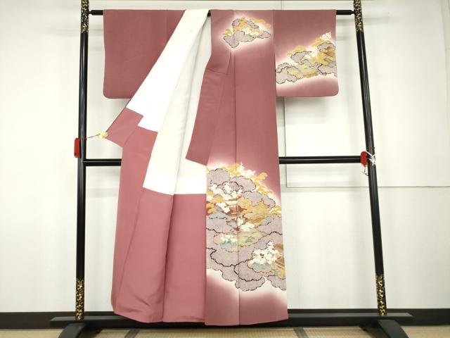 平和屋着物●訪問着　松竹梅風景文　暈し染め　金彩　鬼しぼ縮緬　正絹　逸品　AABK1773cs