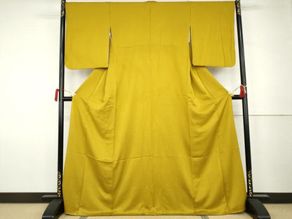平和屋着物●上質な色無地　流水地紋　金色　正絹　逸品　AABK1775cs