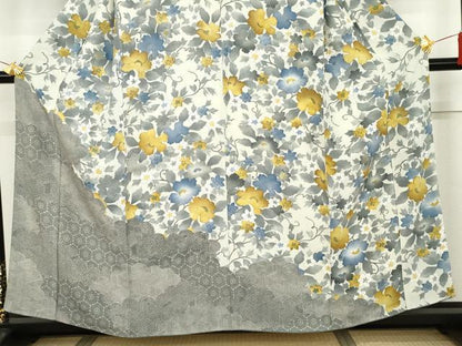 平和屋着物●訪問着　枝花文　金通し地　正絹　逸品　AABK1776cs