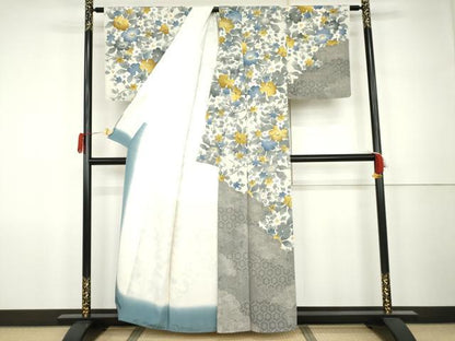 平和屋着物●訪問着　枝花文　金通し地　正絹　逸品　AABK1776cs