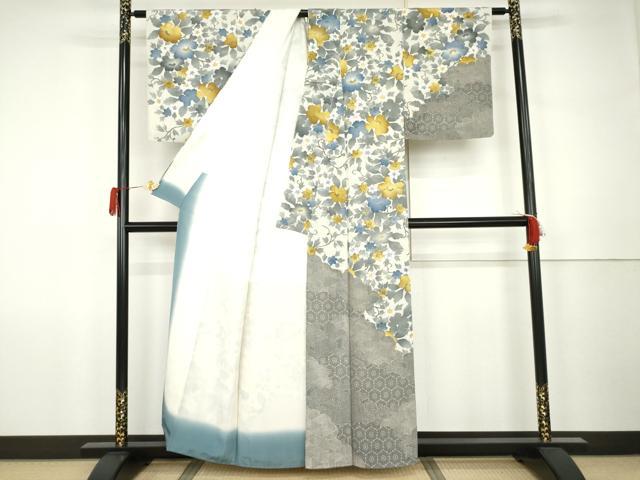 平和屋着物●訪問着　枝花文　金通し地　正絹　逸品　AABK1776cs