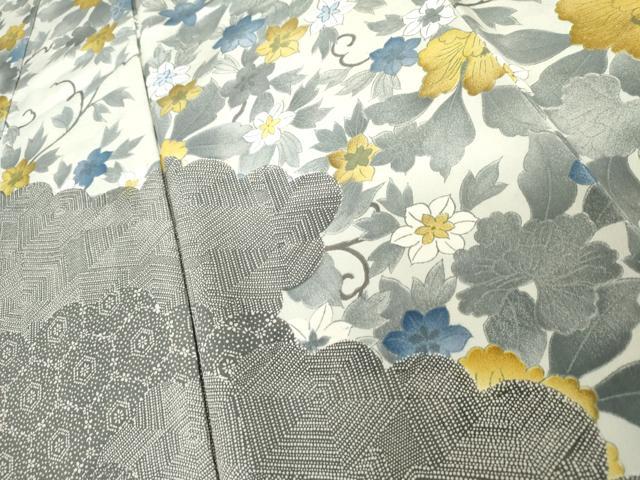 平和屋着物●訪問着　枝花文　金通し地　正絹　逸品　AABK1776cs