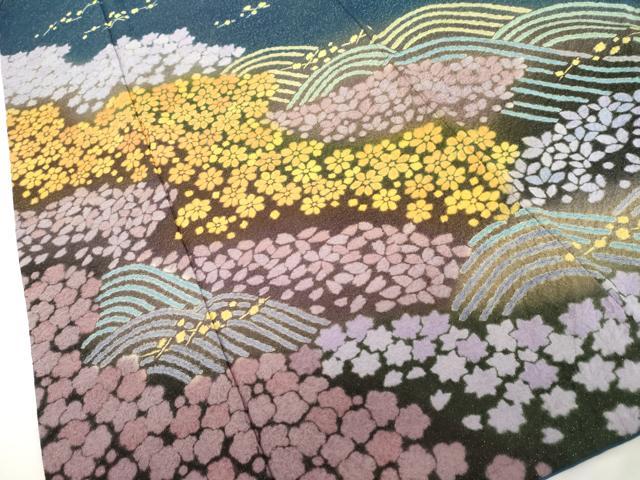 平和屋着物●訪問着　おぼろ染め　重ね絞り　立波花文　暈し染め　金通し地　正絹　逸品　AABK1777cs