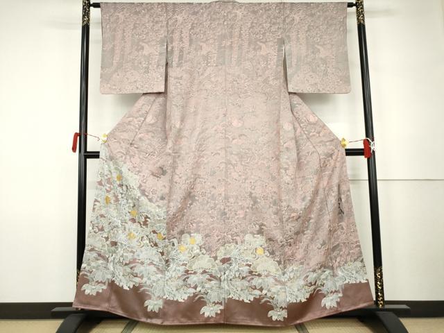 平和屋着物●山岡古都・古都染人　染織美術品　薬墨染　天目織　お召　訪問着　鳳凰花松文　金彩　正絹　逸品　AABK1778cs