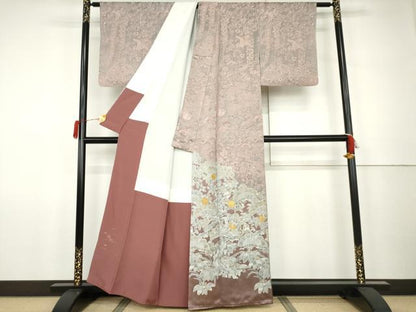 平和屋着物●山岡古都・古都染人　染織美術品　薬墨染　天目織　お召　訪問着　鳳凰花松文　金彩　正絹　逸品　AABK1778cs
