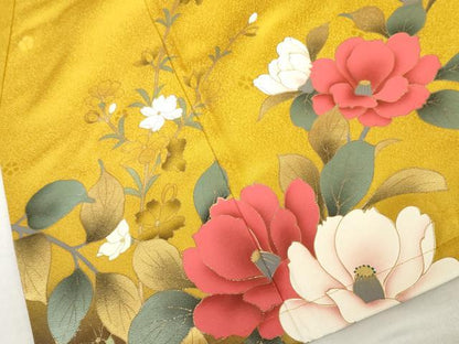 平和屋着物●小振袖　二尺袖　鴛鴦草花文　暈し染め　金彩　正絹　逸品　AABK1781cs
