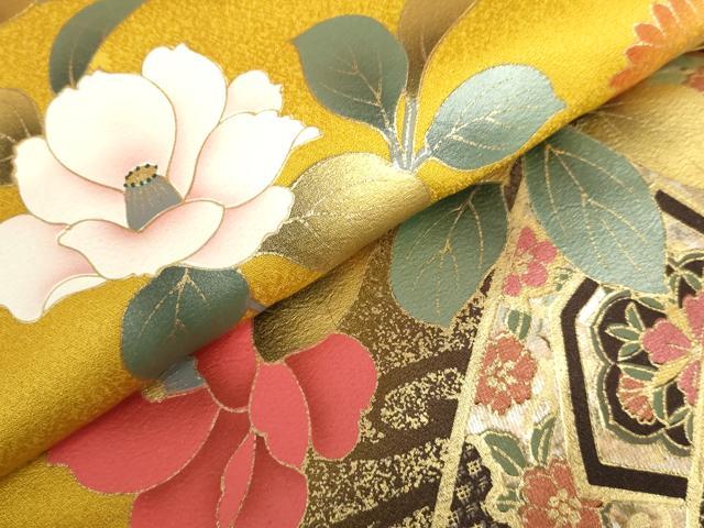 平和屋着物●小振袖　二尺袖　鴛鴦草花文　暈し染め　金彩　正絹　逸品　AABK1781cs