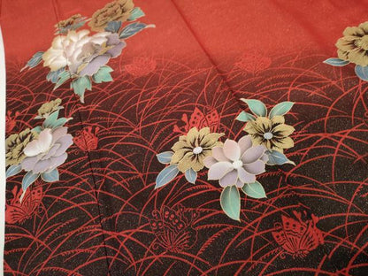 平和屋着物●豪華振袖　花蝶文　金彩　金通し地　正絹　逸品　AABK1782cs