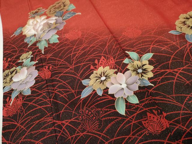 平和屋着物●豪華振袖　花蝶文　金彩　金通し地　正絹　逸品　AABK1782cs