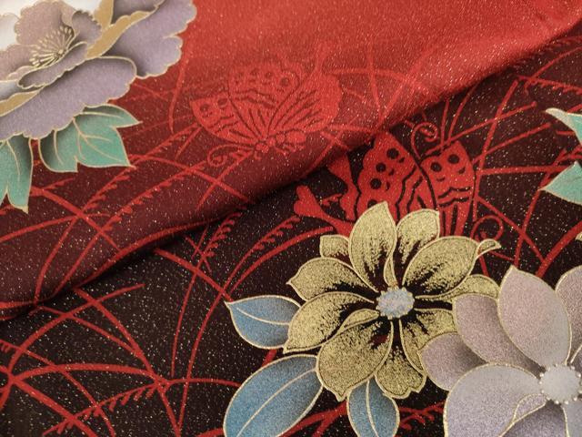 平和屋着物●豪華振袖　花蝶文　金彩　金通し地　正絹　逸品　AABK1782cs