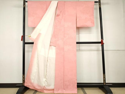 平和屋着物●上質な色無地　桐地紋　紅梅色　正絹　逸品　未使用　AABK1784cs