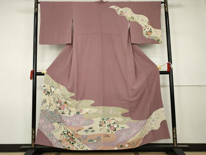 平和屋着物●訪問着　吉祥草花文　金銀彩　正絹　逸品　AABK1786cs