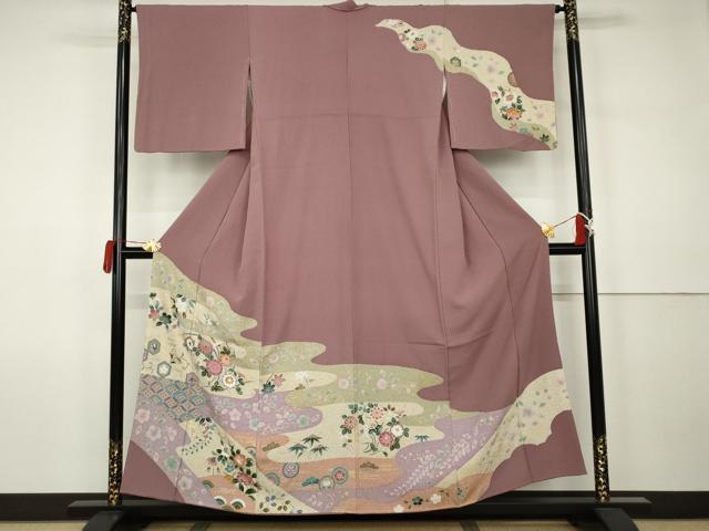 平和屋着物●訪問着　吉祥草花文　金銀彩　正絹　逸品　AABK1786cs