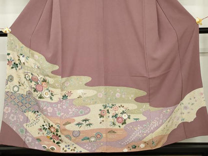 平和屋着物●訪問着　吉祥草花文　金銀彩　正絹　逸品　AABK1786cs