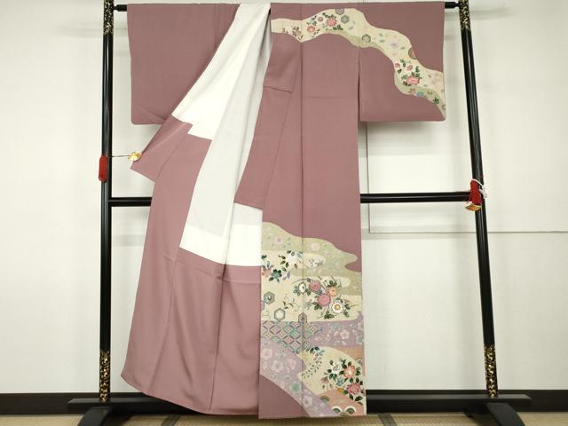 平和屋着物●訪問着　吉祥草花文　金銀彩　正絹　逸品　AABK1786cs