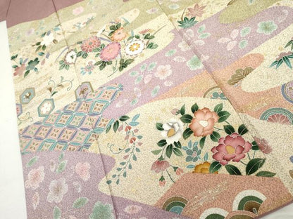 平和屋着物●訪問着　吉祥草花文　金銀彩　正絹　逸品　AABK1786cs