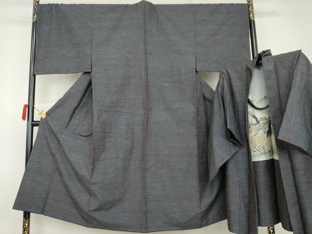 平和屋着物●男性　結城紬　アンサンブル　杢　霞文　正絹　逸品　AABK1790cs