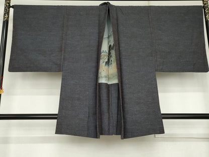 平和屋着物●男性　結城紬　アンサンブル　杢　霞文　正絹　逸品　AABK1790cs