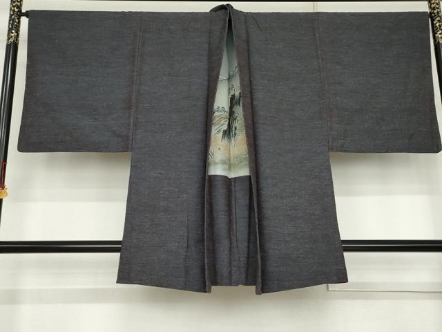 平和屋着物●男性　結城紬　アンサンブル　杢　霞文　正絹　逸品　AABK1790cs