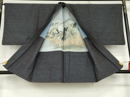 平和屋着物●男性　結城紬　アンサンブル　杢　霞文　正絹　逸品　AABK1790cs
