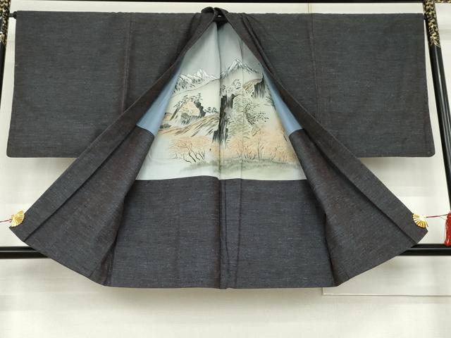 平和屋着物●男性　結城紬　アンサンブル　杢　霞文　正絹　逸品　AABK1790cs